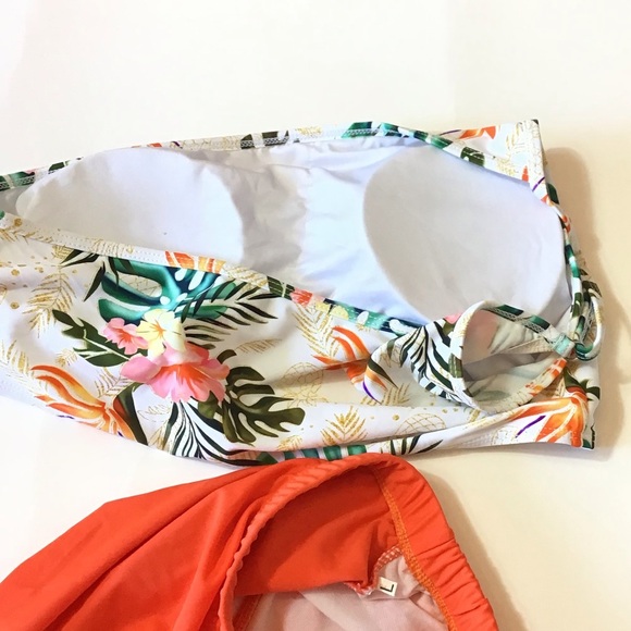 Shein Orange Floral One Shoulder High Waisted 2pc Bikini Set Size Large - Picture 7 of 10
